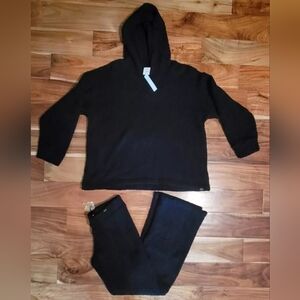 Victoria's Secret Pink Marshmallow Pullover + Pants Sleep PJ Pajamas Set Black M